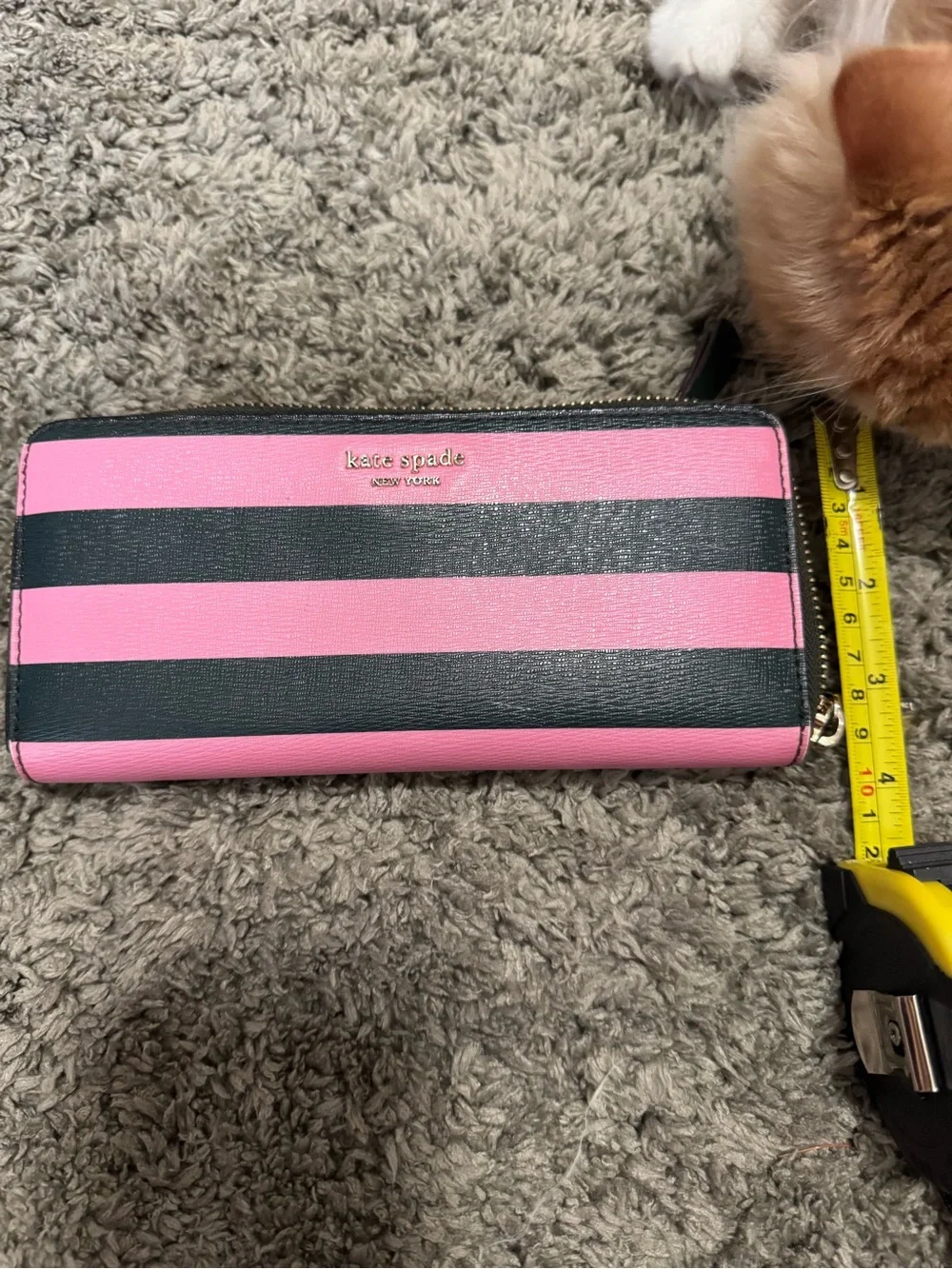Kate Spade Pink & Black Striped Zip Around Continental Long Wallet